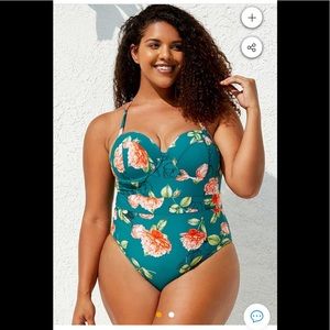 Cupshe Green Floral Moulded Cups Plus Size